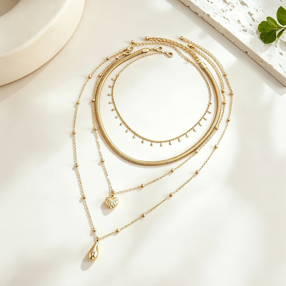 Layered Snake Chain & Shell Pendant Necklace
