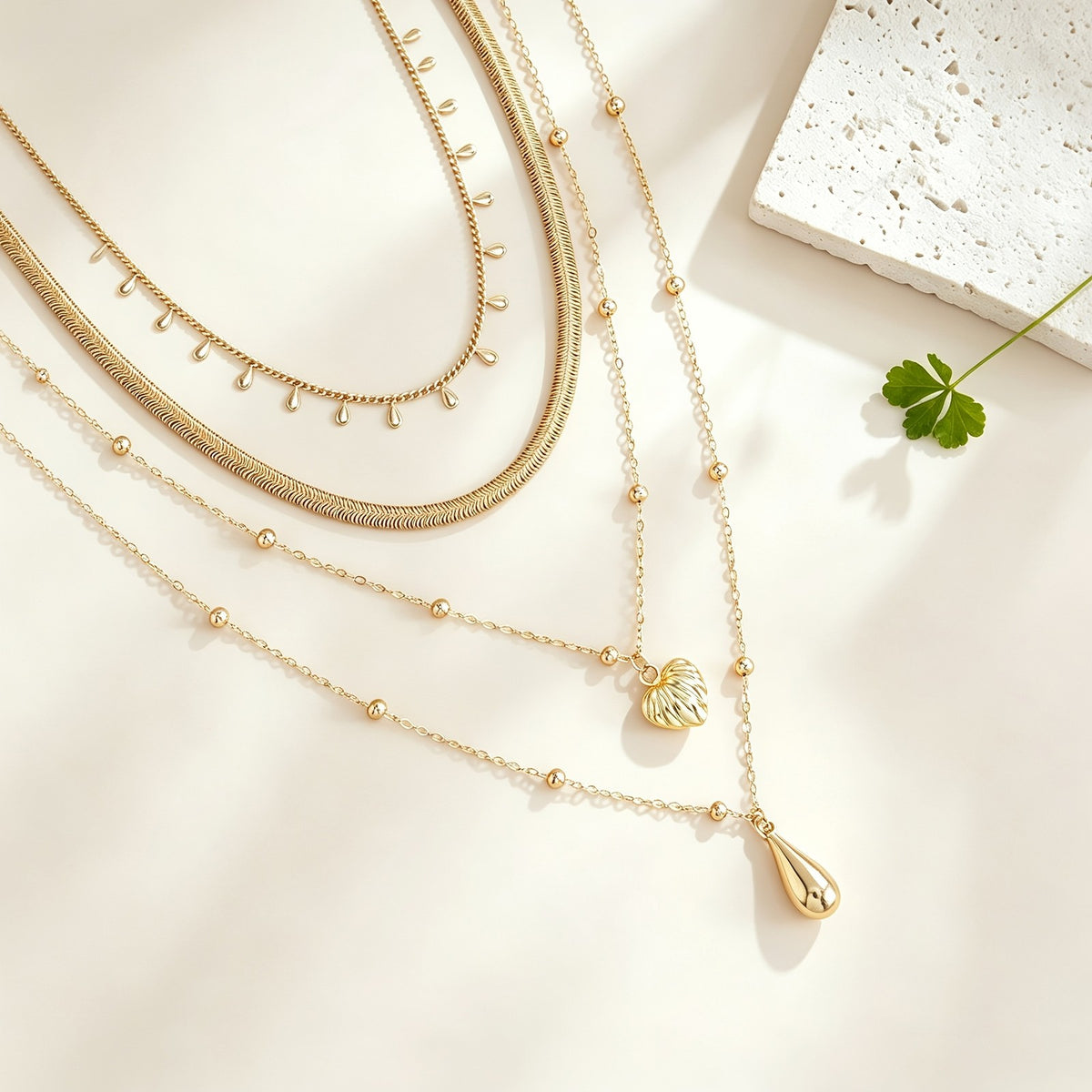 Layered Snake Chain & Shell Pendant Necklace