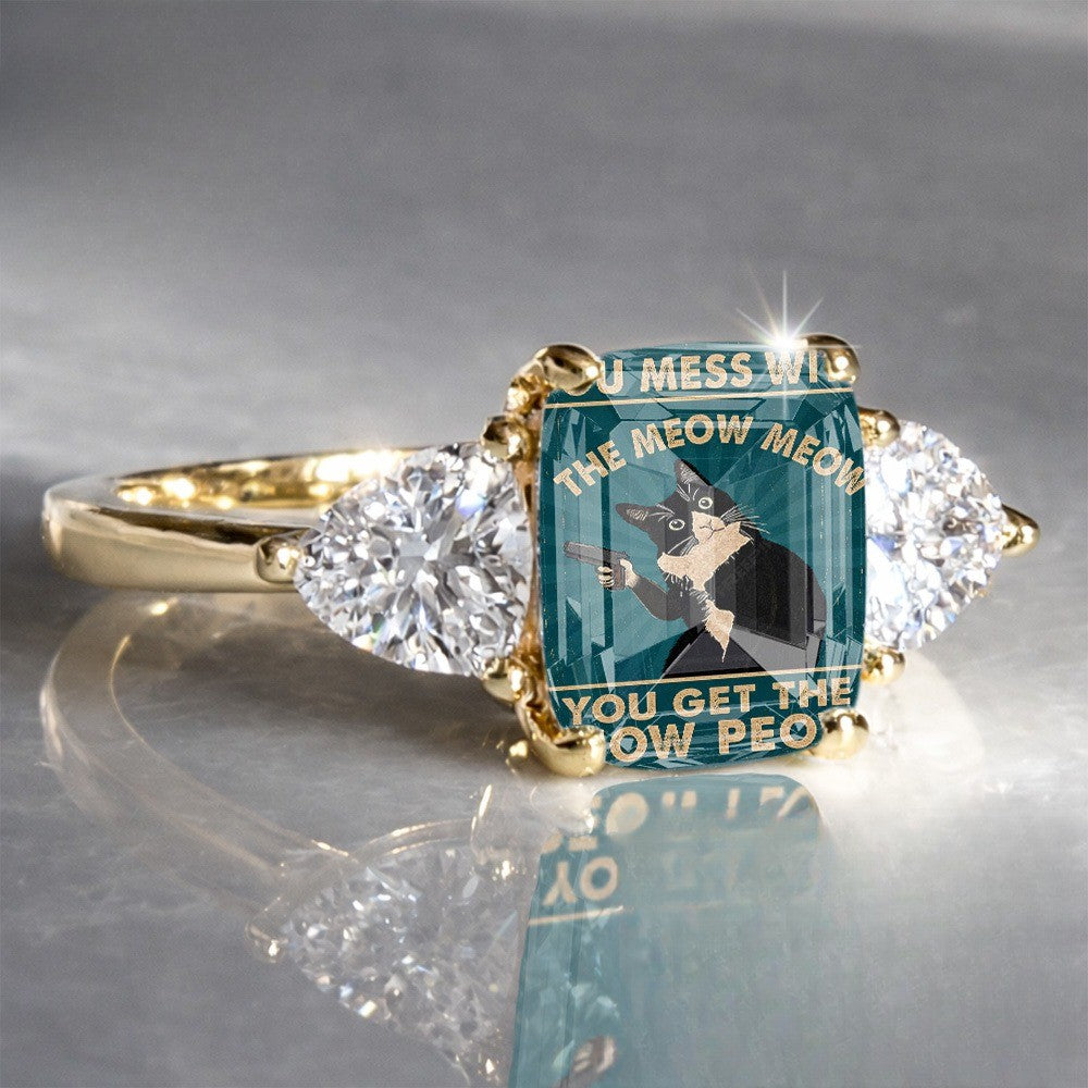 Cat Mosaic Three-Stone Ring