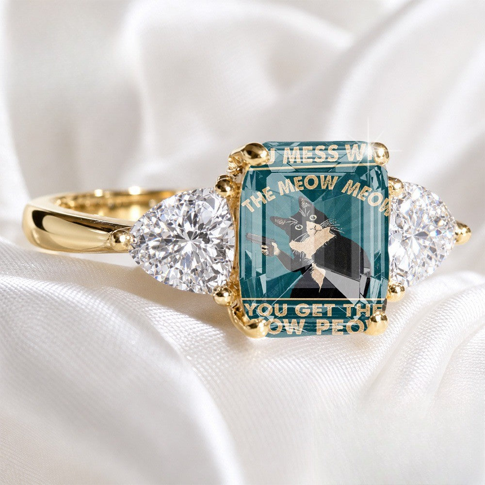 Cat Mosaic Three-Stone Ring
