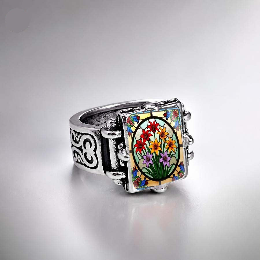 Stained Glass Floral Barrel Ring