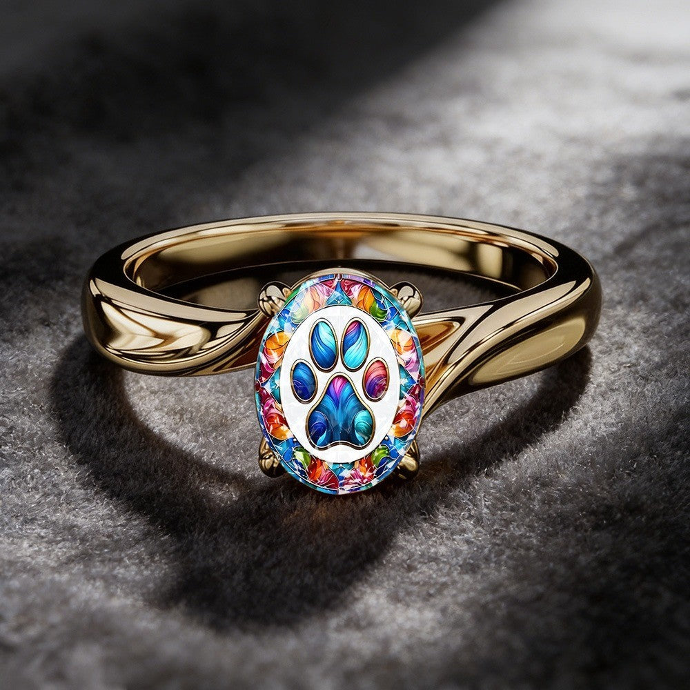 Colorful Paw Print Oval Ring