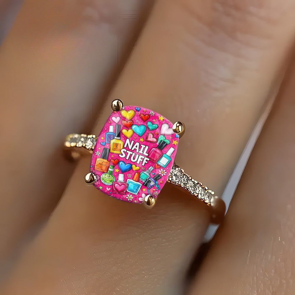 Colorful Nail Polish Square Ring