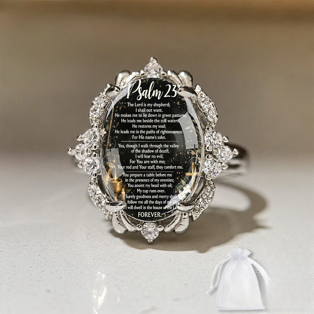 Psalm 23 Oval Statement Ring