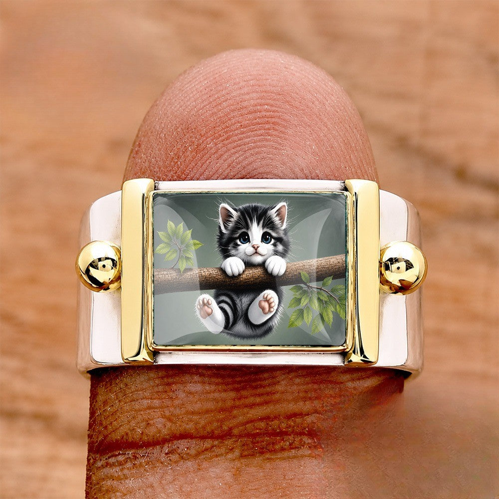 Kitten on Branch Square Ring