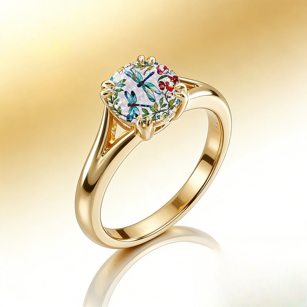Dragonfly Floral Mosaic Ring