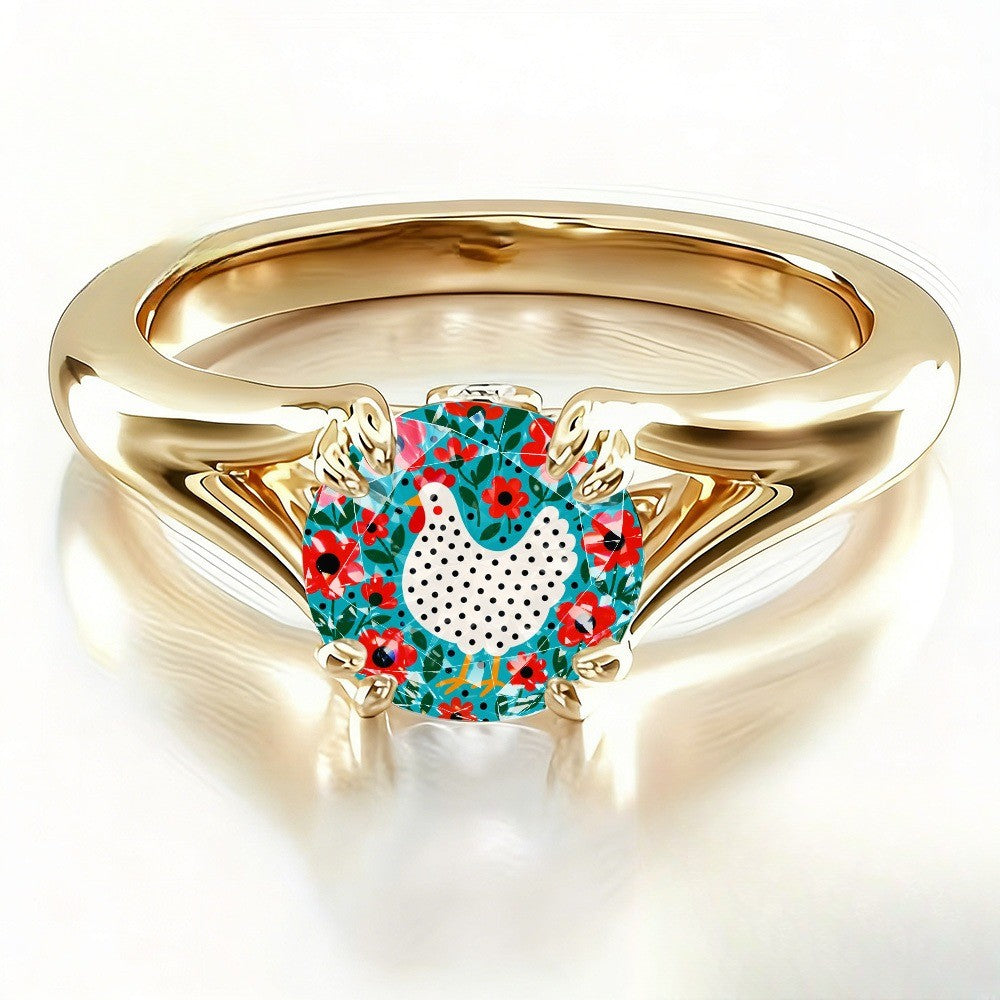 Polka Dot Hen Floral Ring