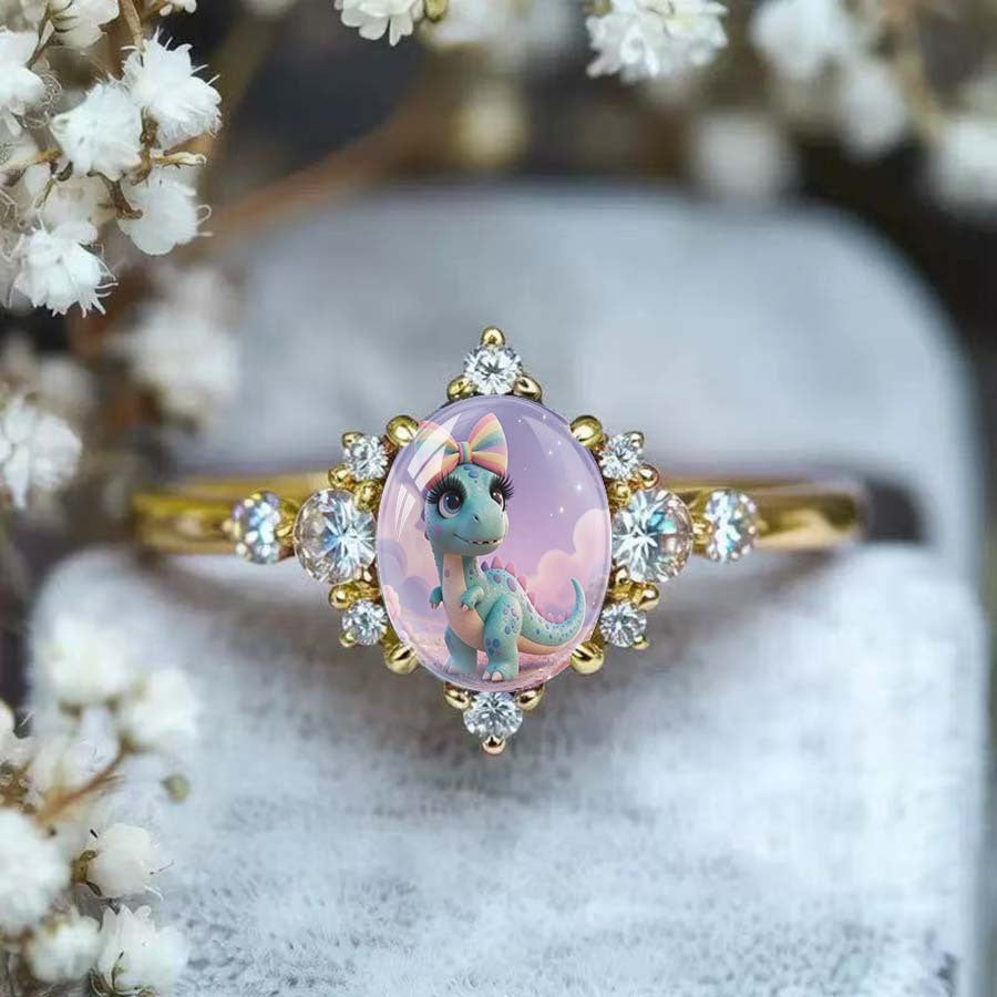 Dinosaur Cabochon Halo Ring
