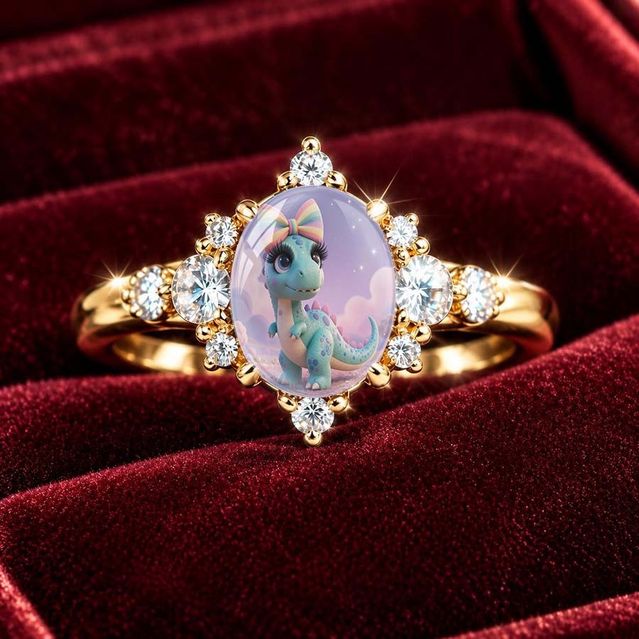 Dinosaur Cabochon Halo Ring