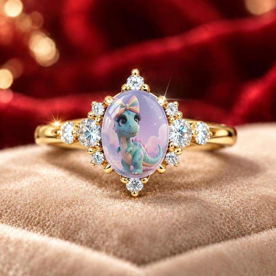 Dinosaur Cabochon Halo Ring