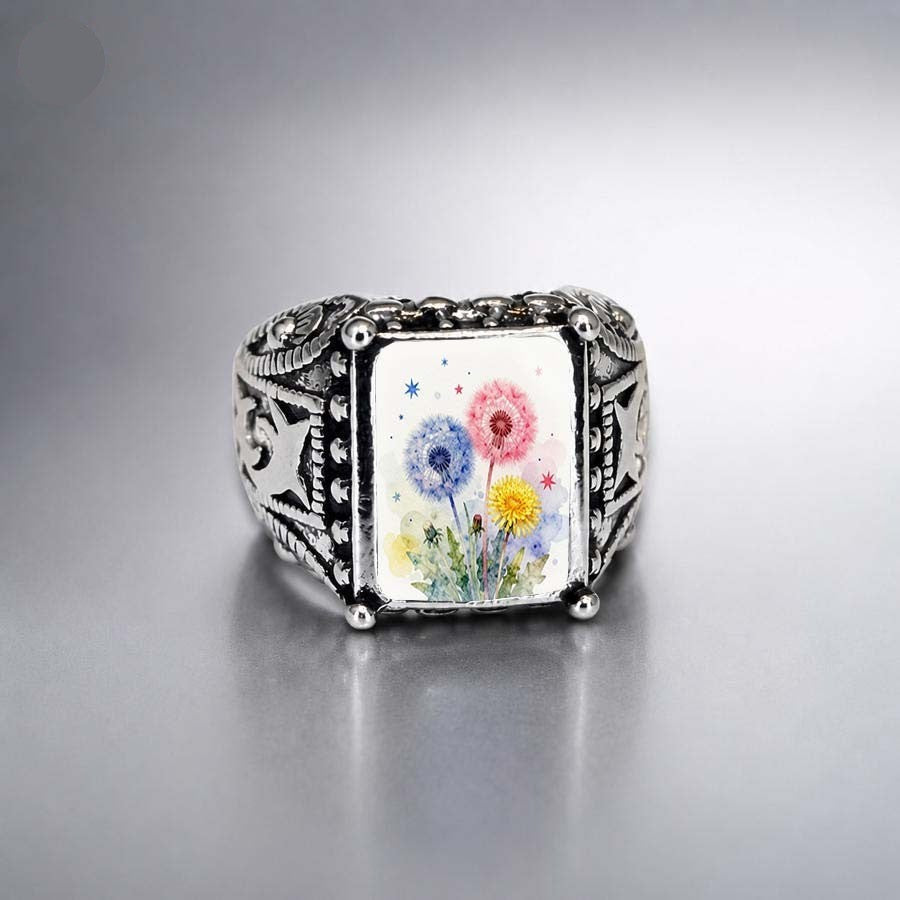 Watercolor Dandelion Square Ring