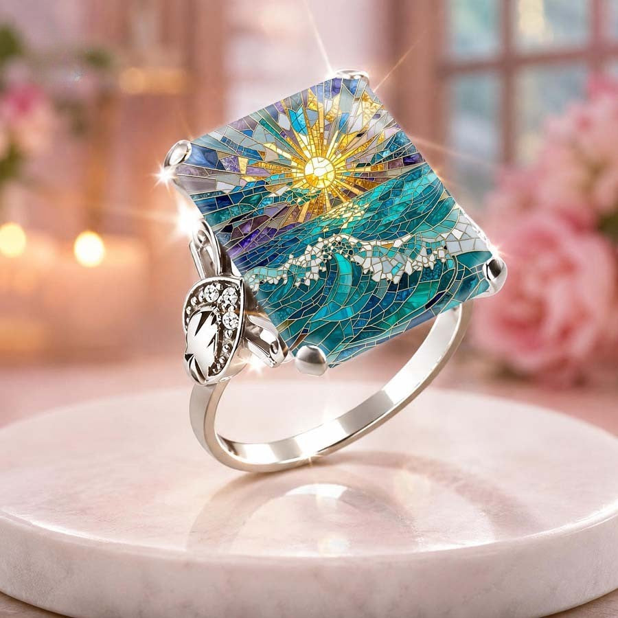 Sea Wave Mosaic Square Ring