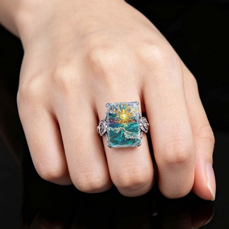 Sea Wave Mosaic Square Ring