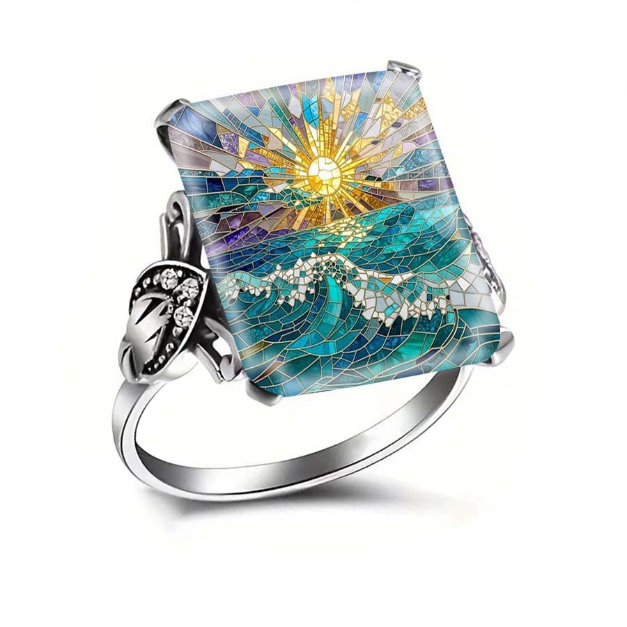Sea Wave Mosaic Square Ring