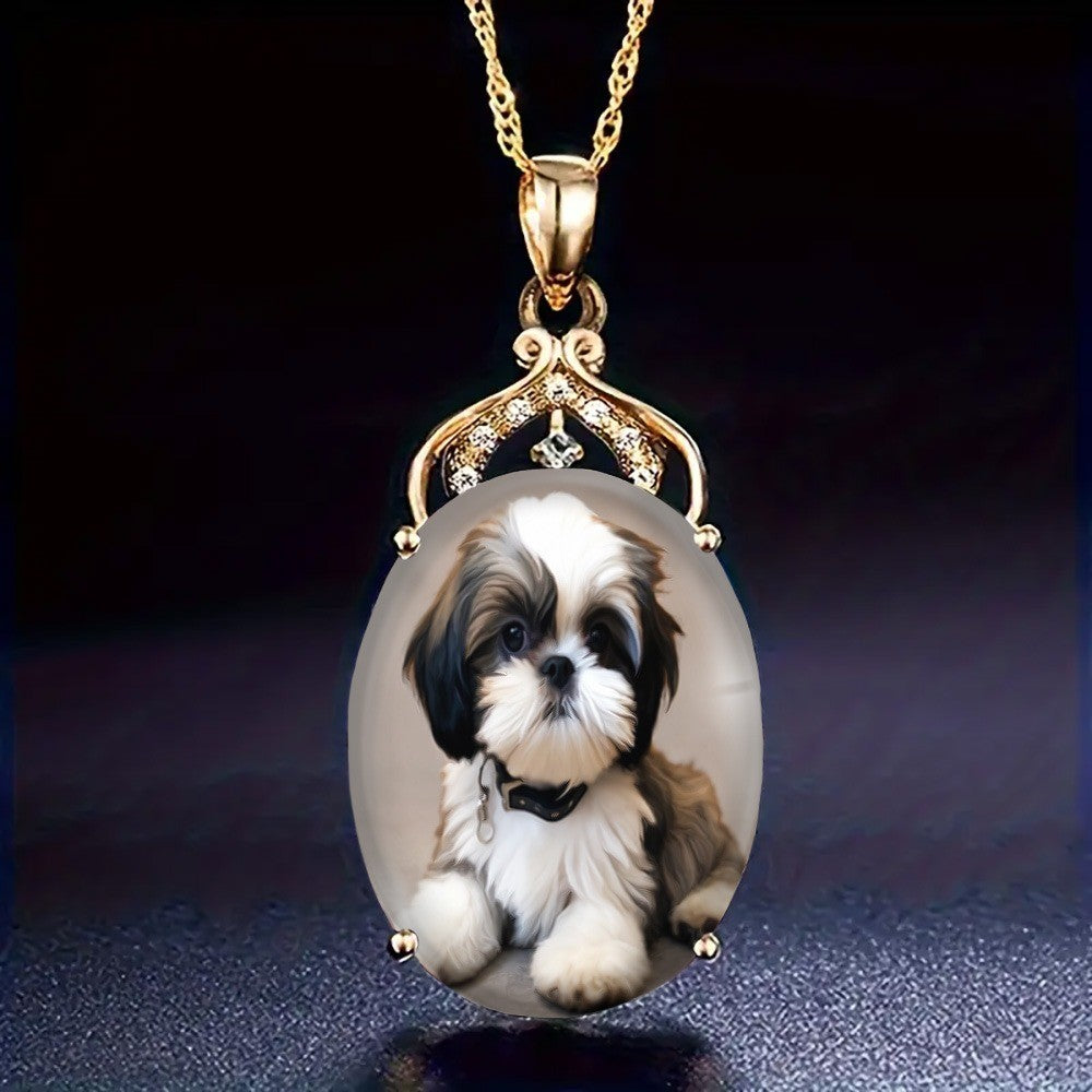 Shih Tzu Portrait Oval Necklace