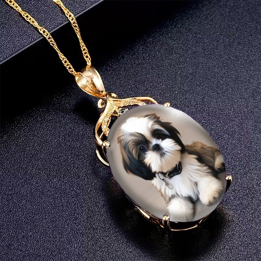 Shih Tzu Portrait Oval Necklace