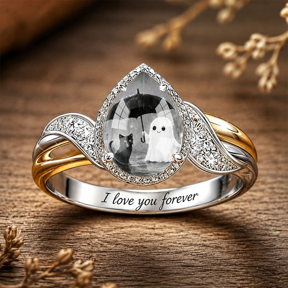 Ghost & Cat Teardrop Ring