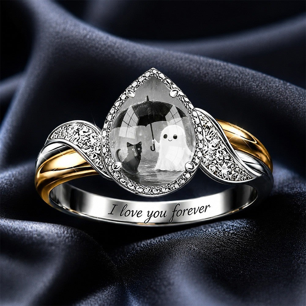 Ghost & Cat Teardrop Ring