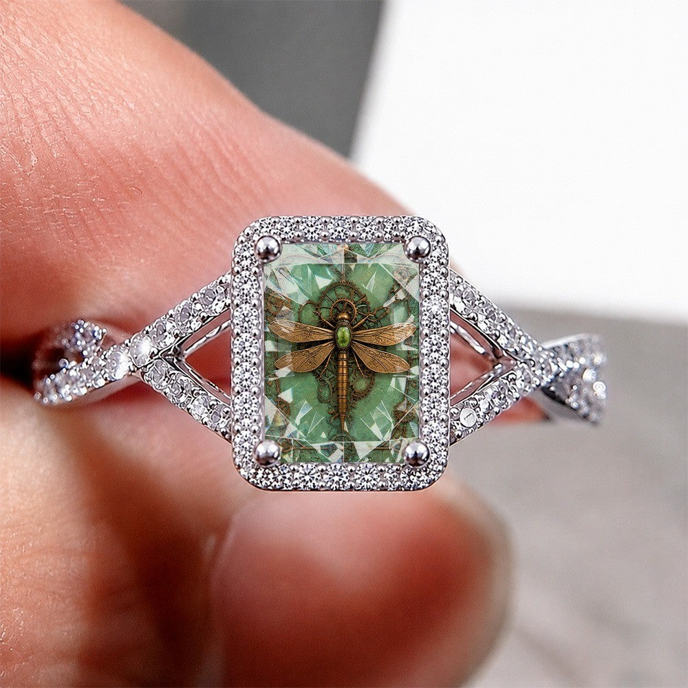 Green Dragonfly Square Ring