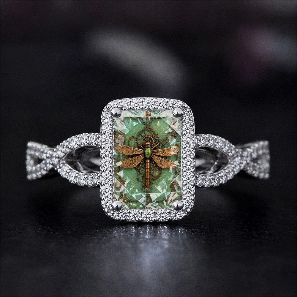 Green Dragonfly Square Ring