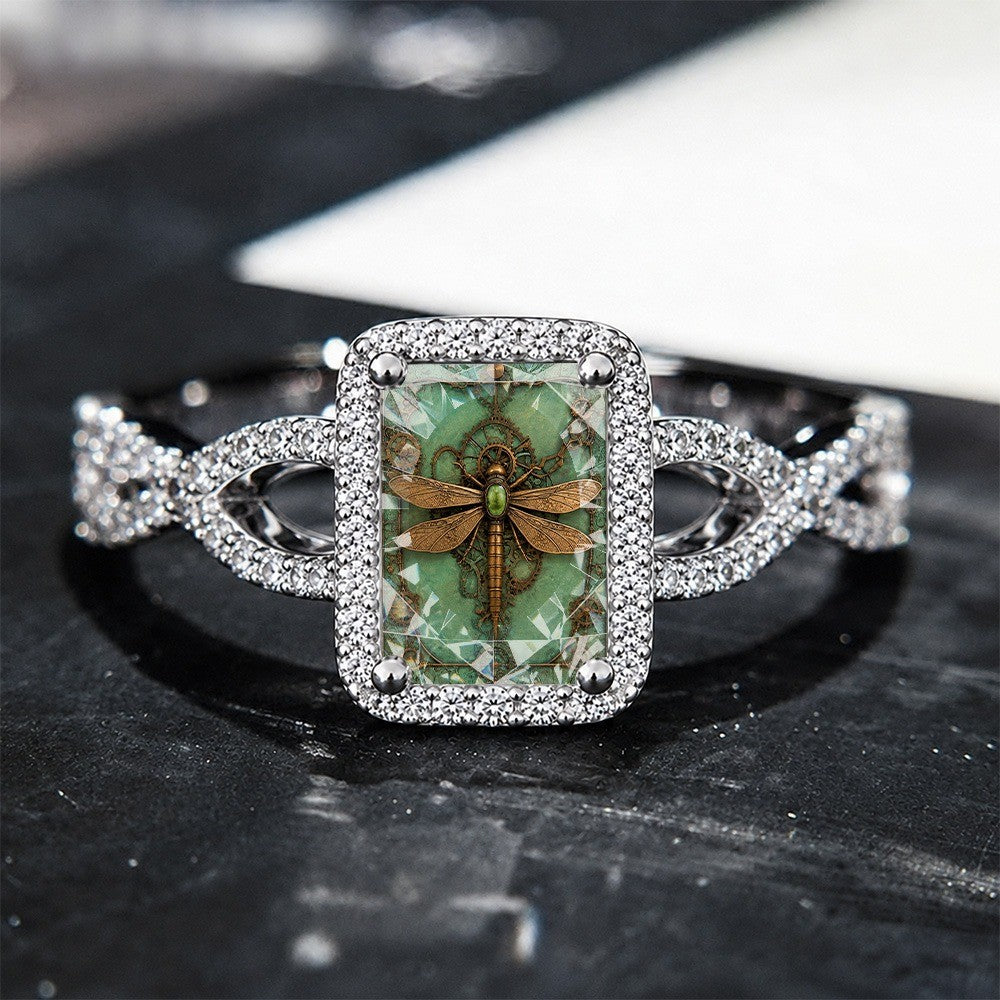 Green Dragonfly Square Ring