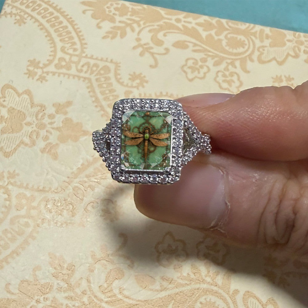 Green Dragonfly Square Ring