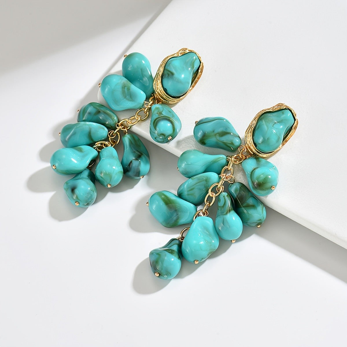Teal Cluster Drop Earrings