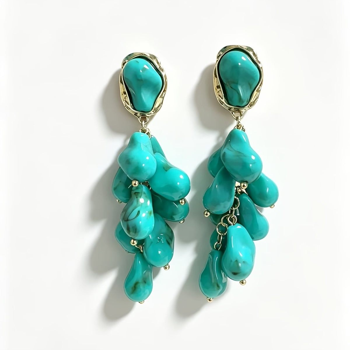 Teal Cluster Drop Earrings
