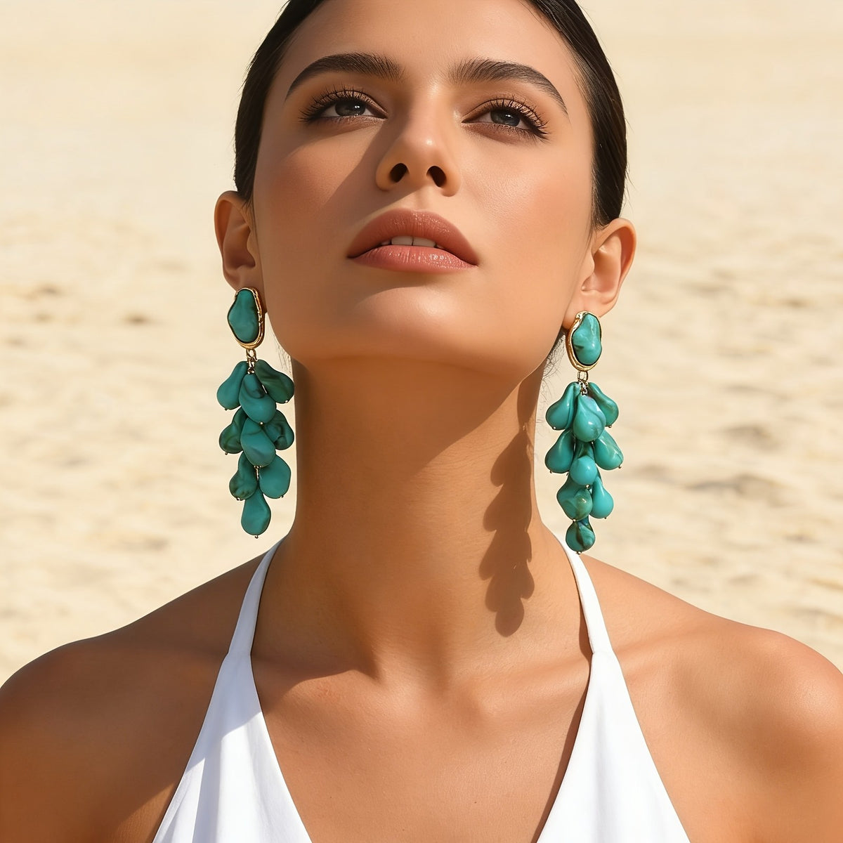 Teal Cluster Drop Earrings