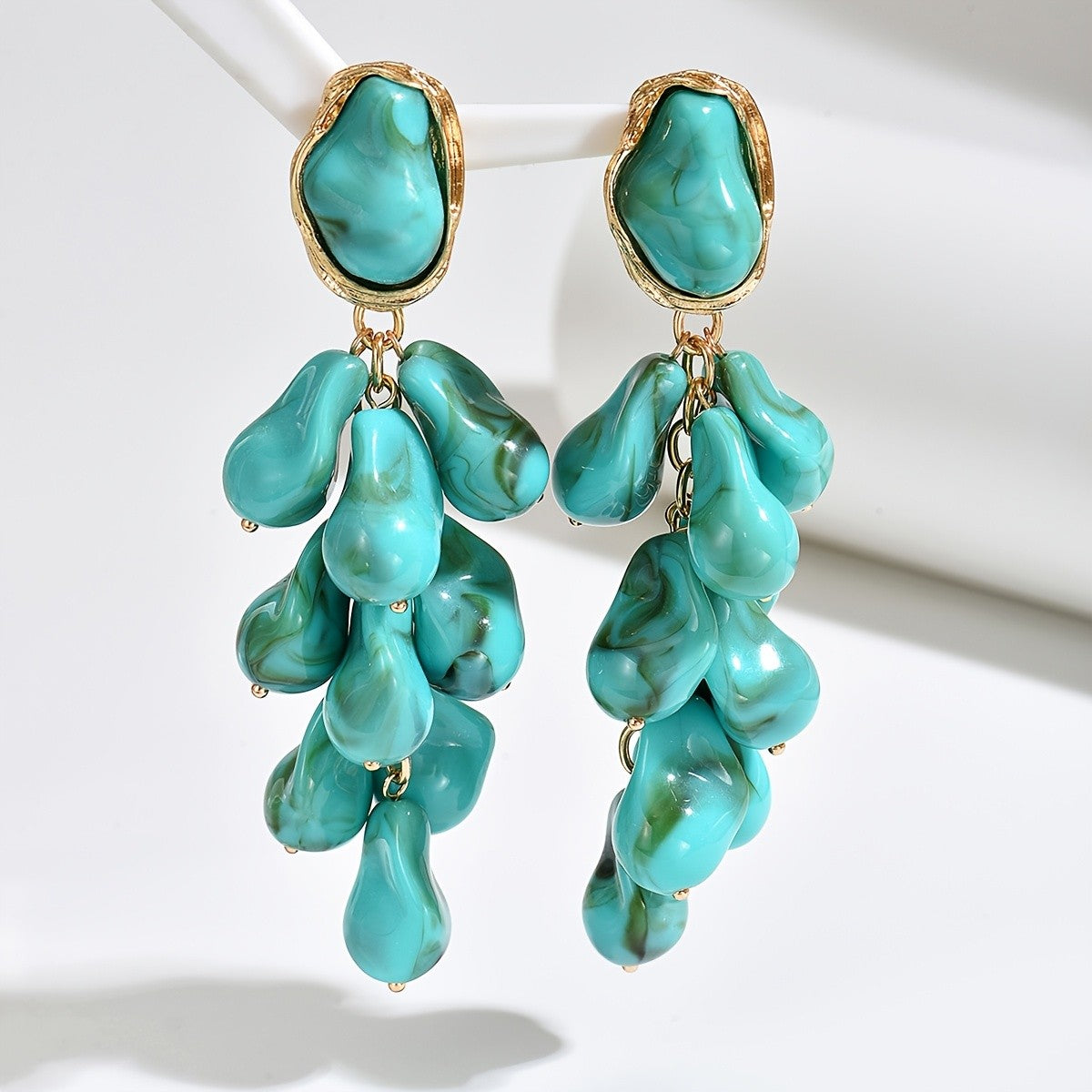 Teal Cluster Drop Earrings