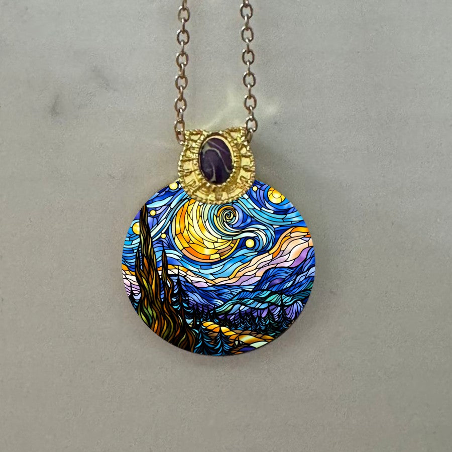 Starry Night Landscape Pendant Necklace