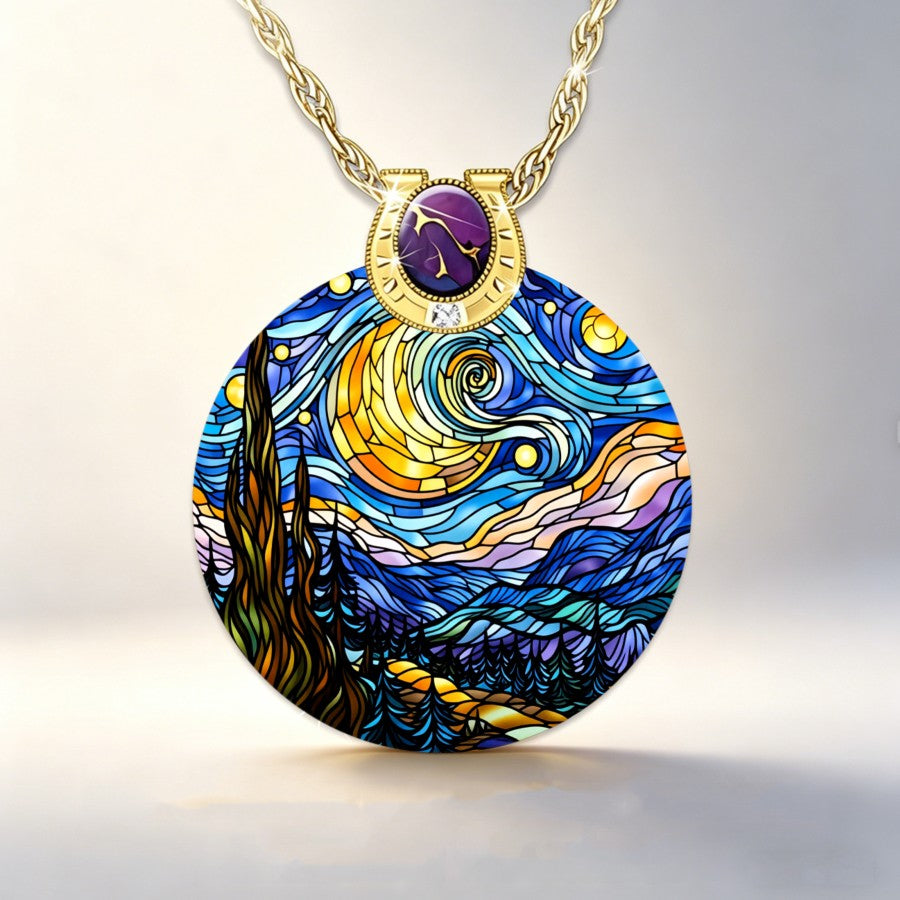 Starry Night Landscape Pendant Necklace
