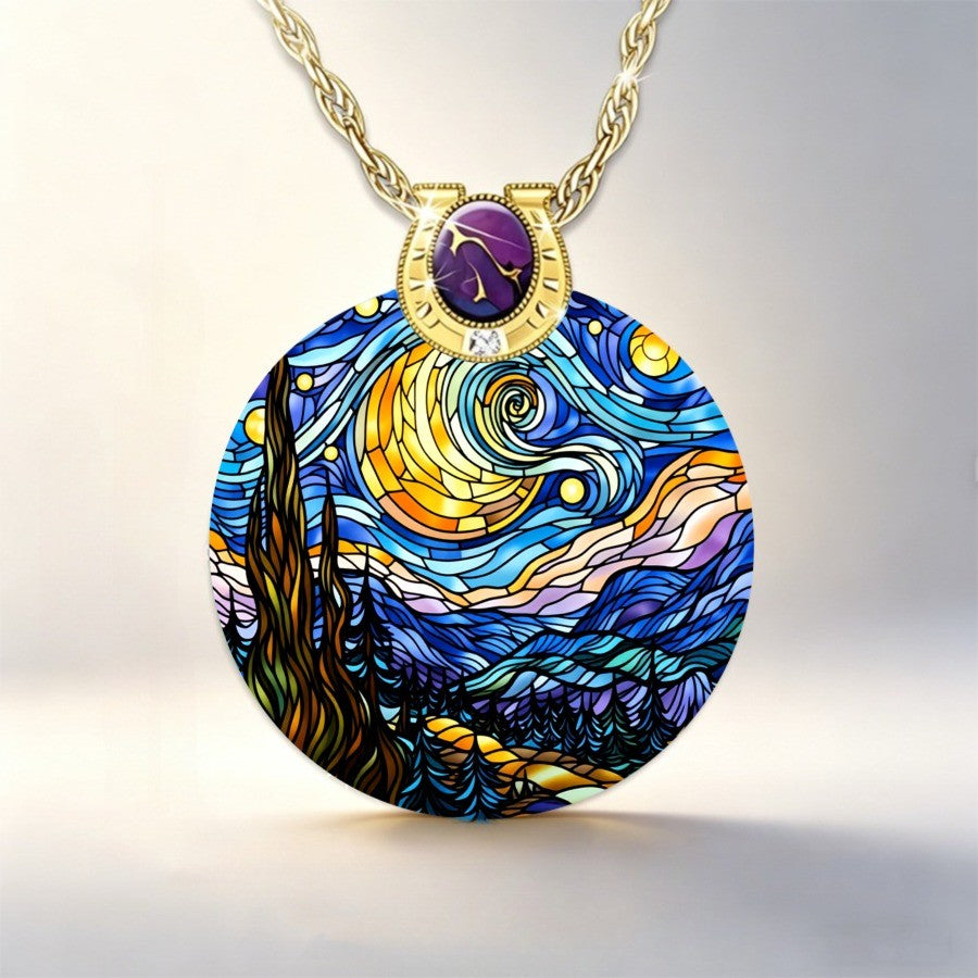 Starry Night Landscape Pendant Necklace