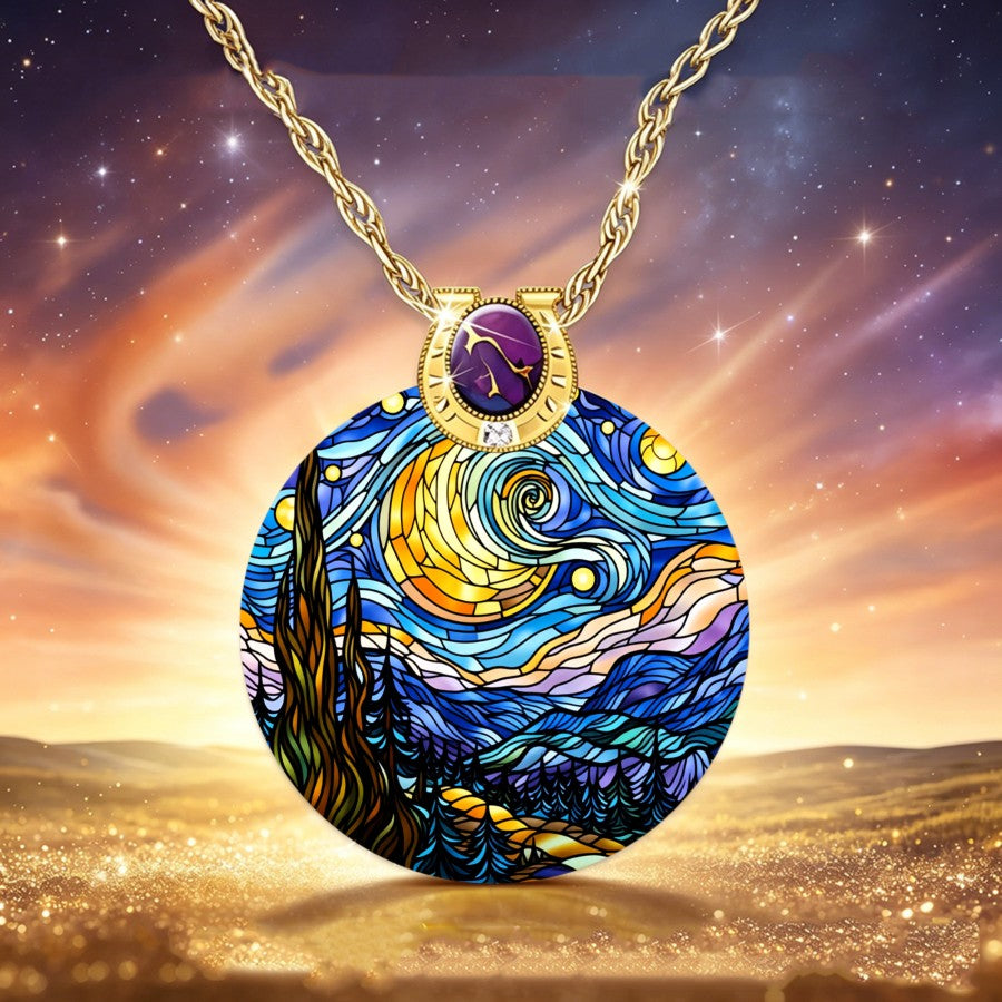 Starry Night Landscape Pendant Necklace