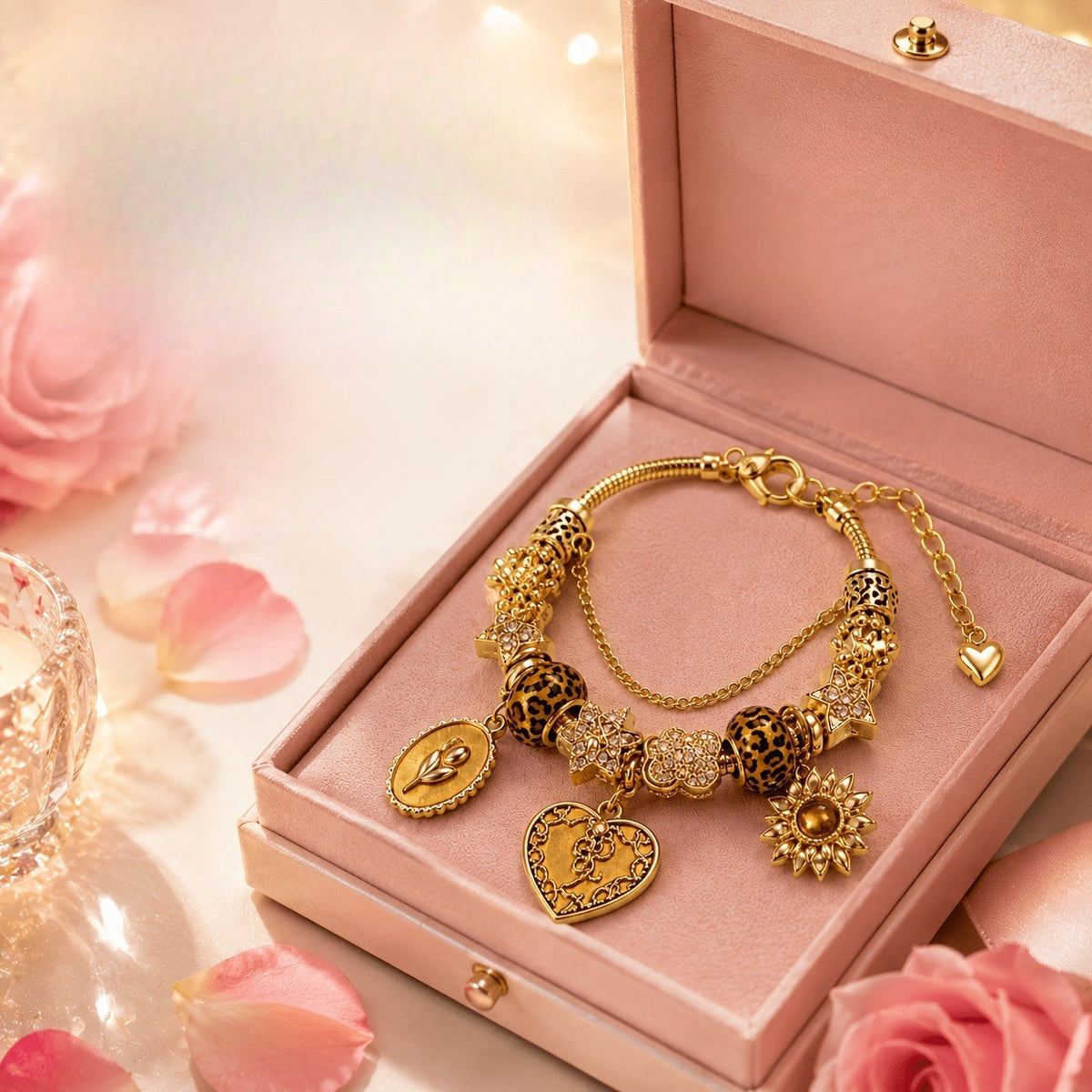 Leopard & Heart Charm Bracelet