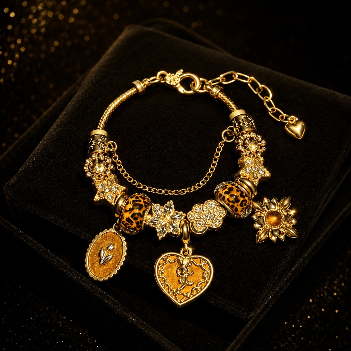 Leopard & Heart Charm Bracelet