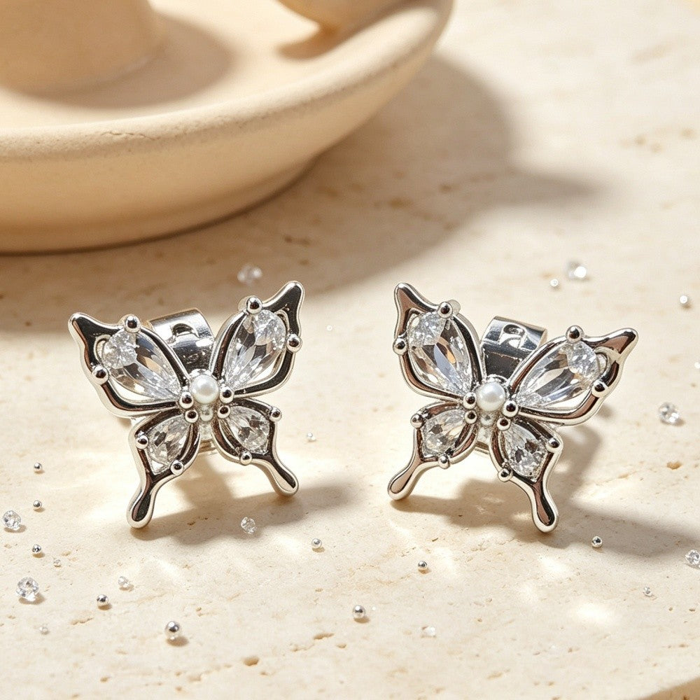 Crystal Butterfly Clip Earrings