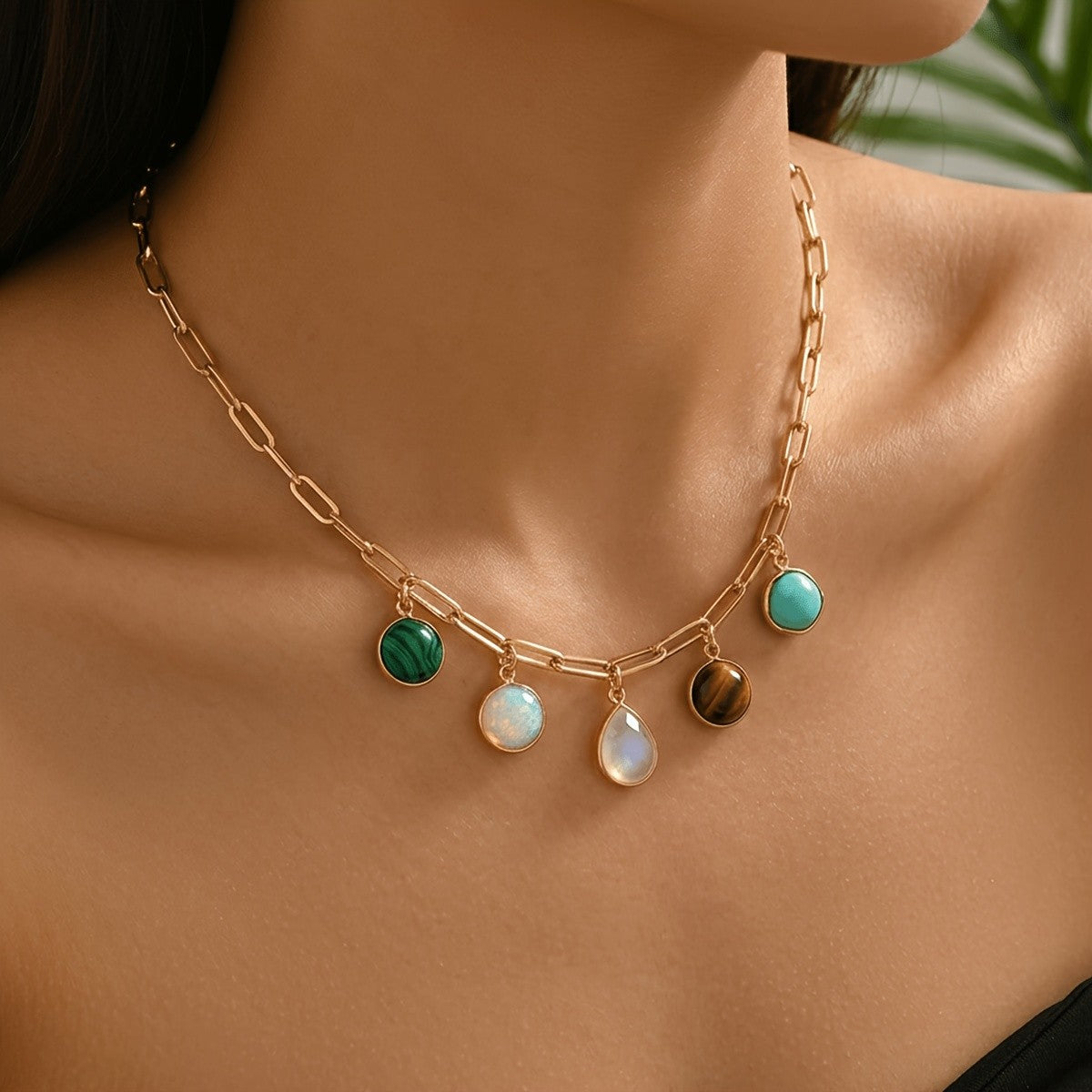 Multi-Stone Link Pendant Necklace