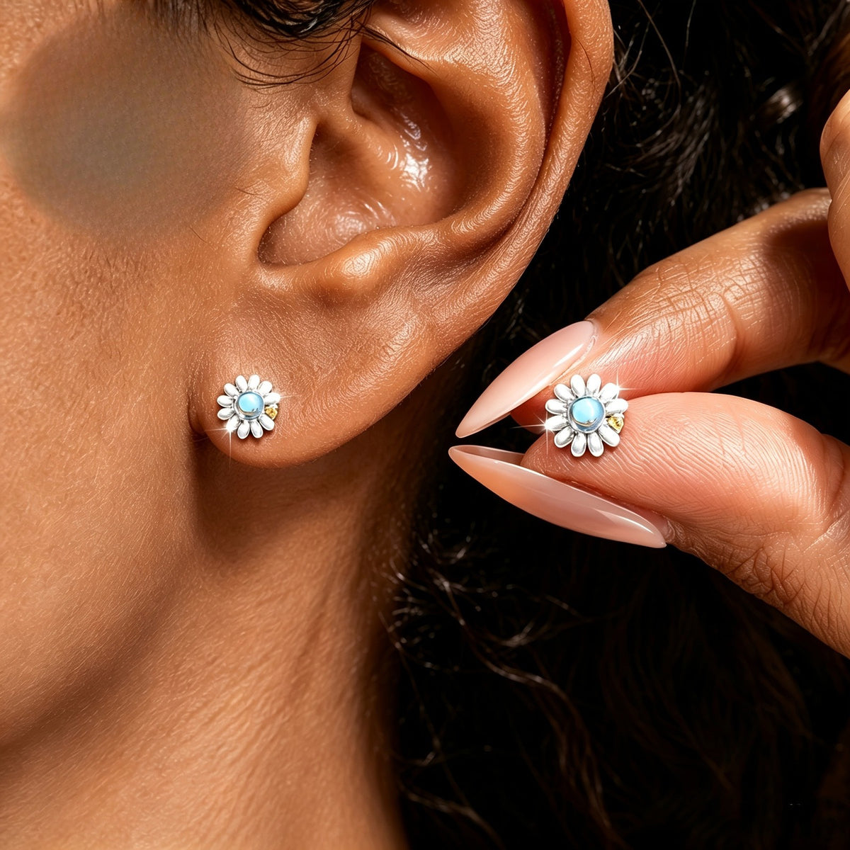 Blue Daisy Stud Earrings