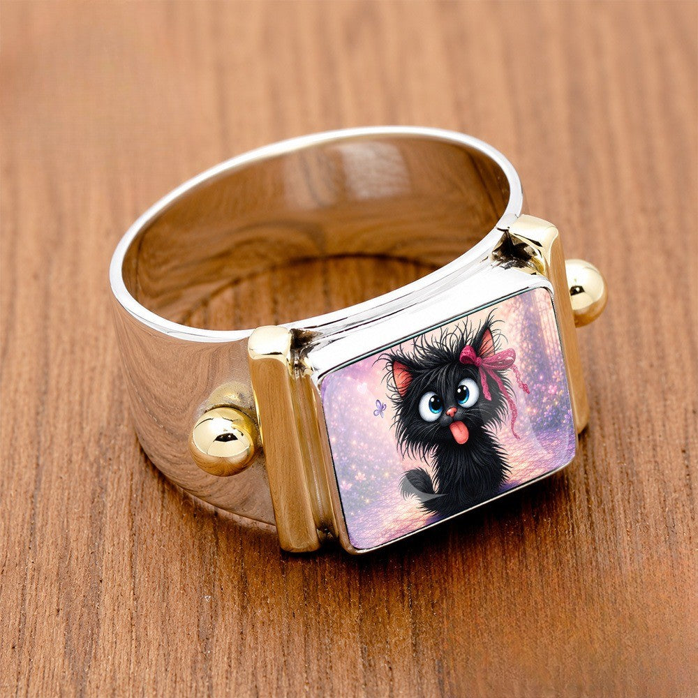 Black Cat Starry Square Ring