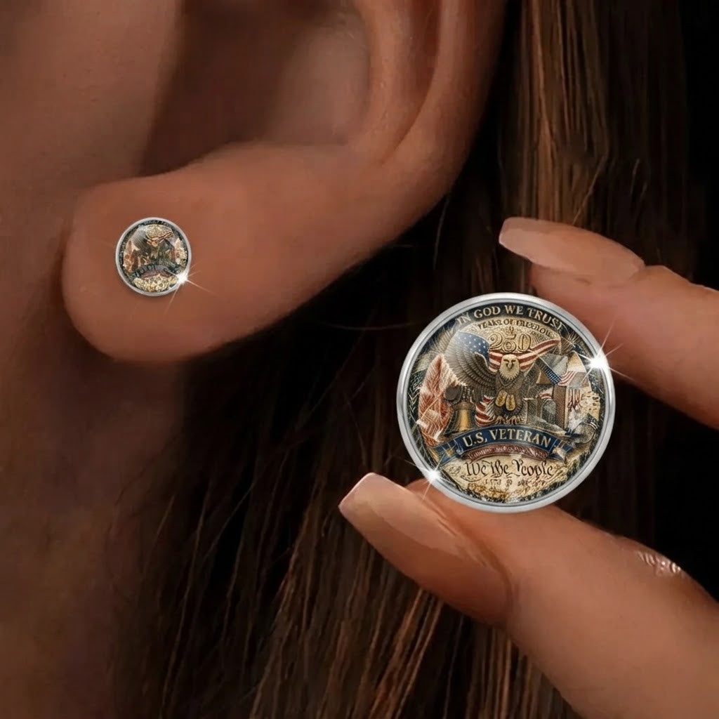 Patriotic Veteran Badge Stud Earrings