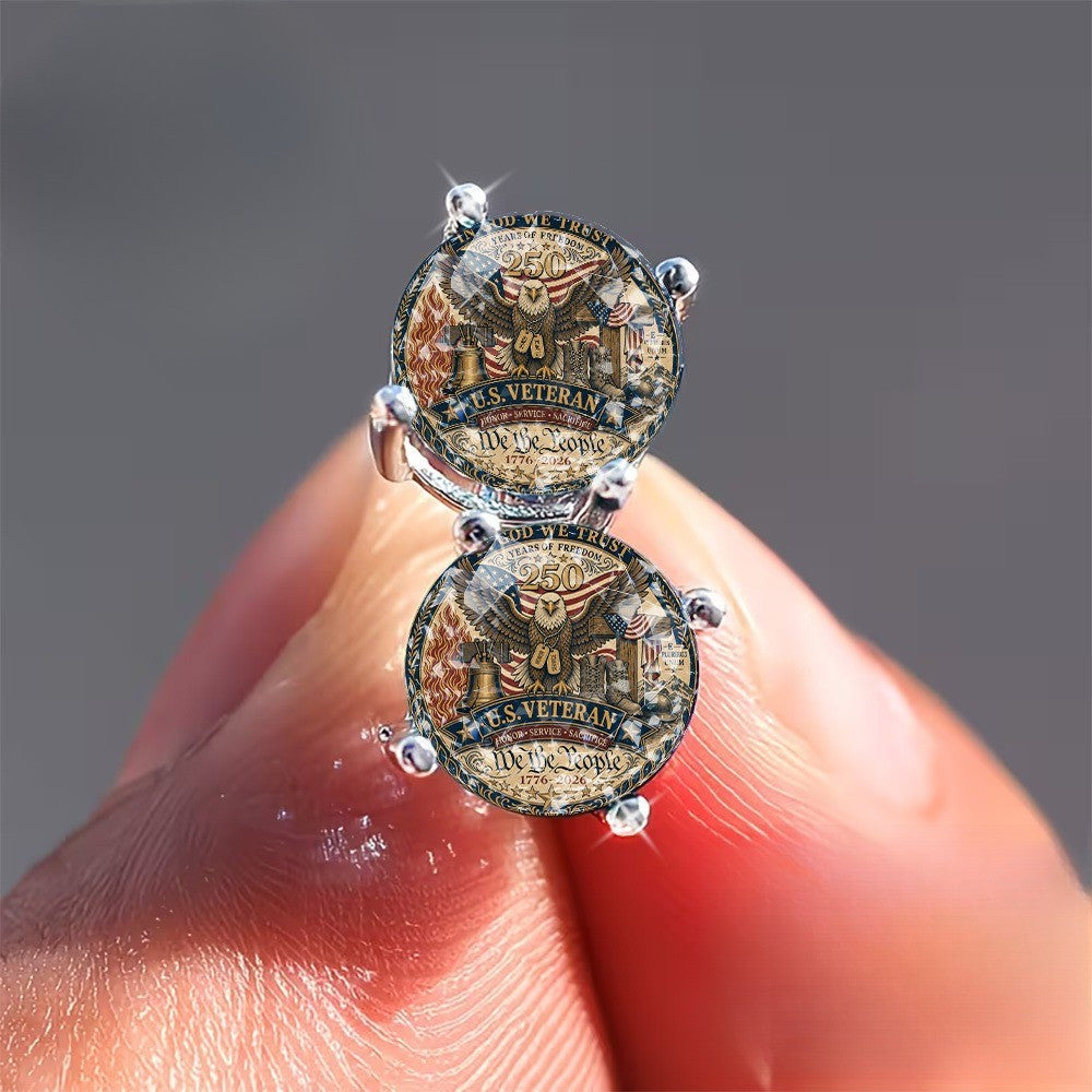 Patriotic Veteran Badge Stud Earrings