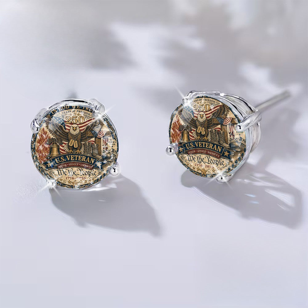 Patriotic Veteran Badge Stud Earrings