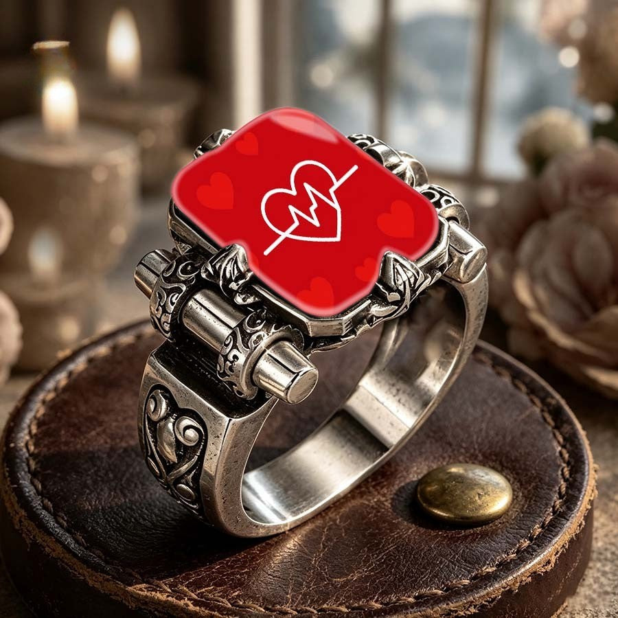 Red Heartbeat Square Ring