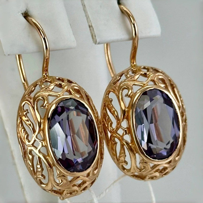 Purple Oval Filigree Earrings