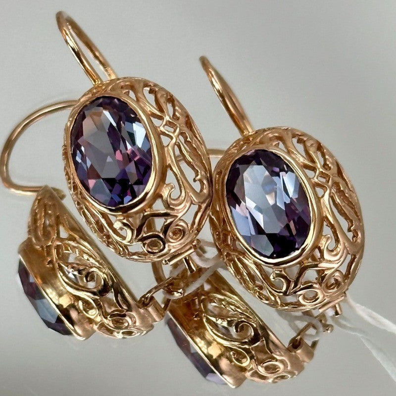 Purple Oval Filigree Earrings