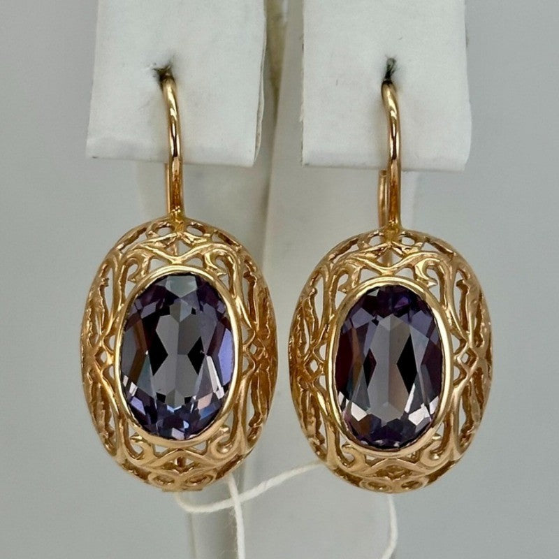 Purple Oval Filigree Earrings