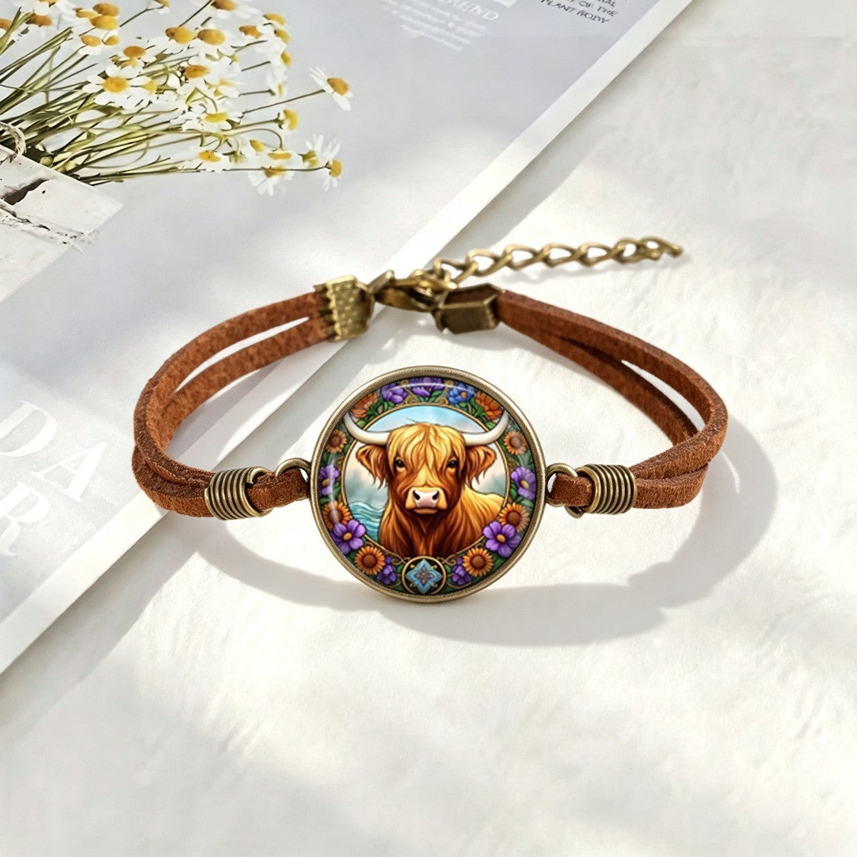 Highland Cow Floral Wreath Bracelet