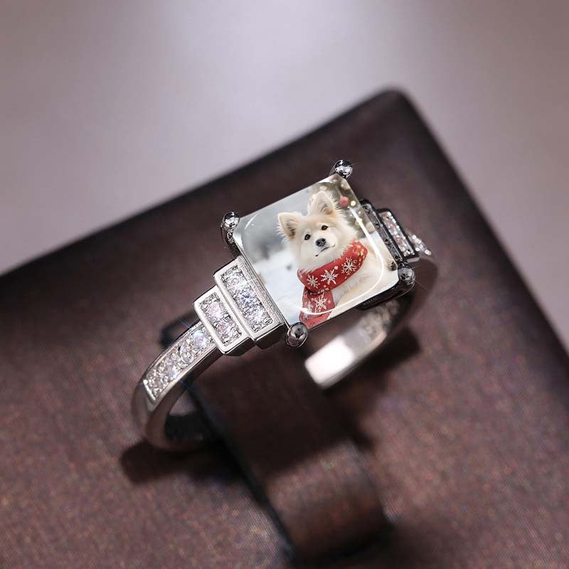 White Dog Snowflake Square Ring