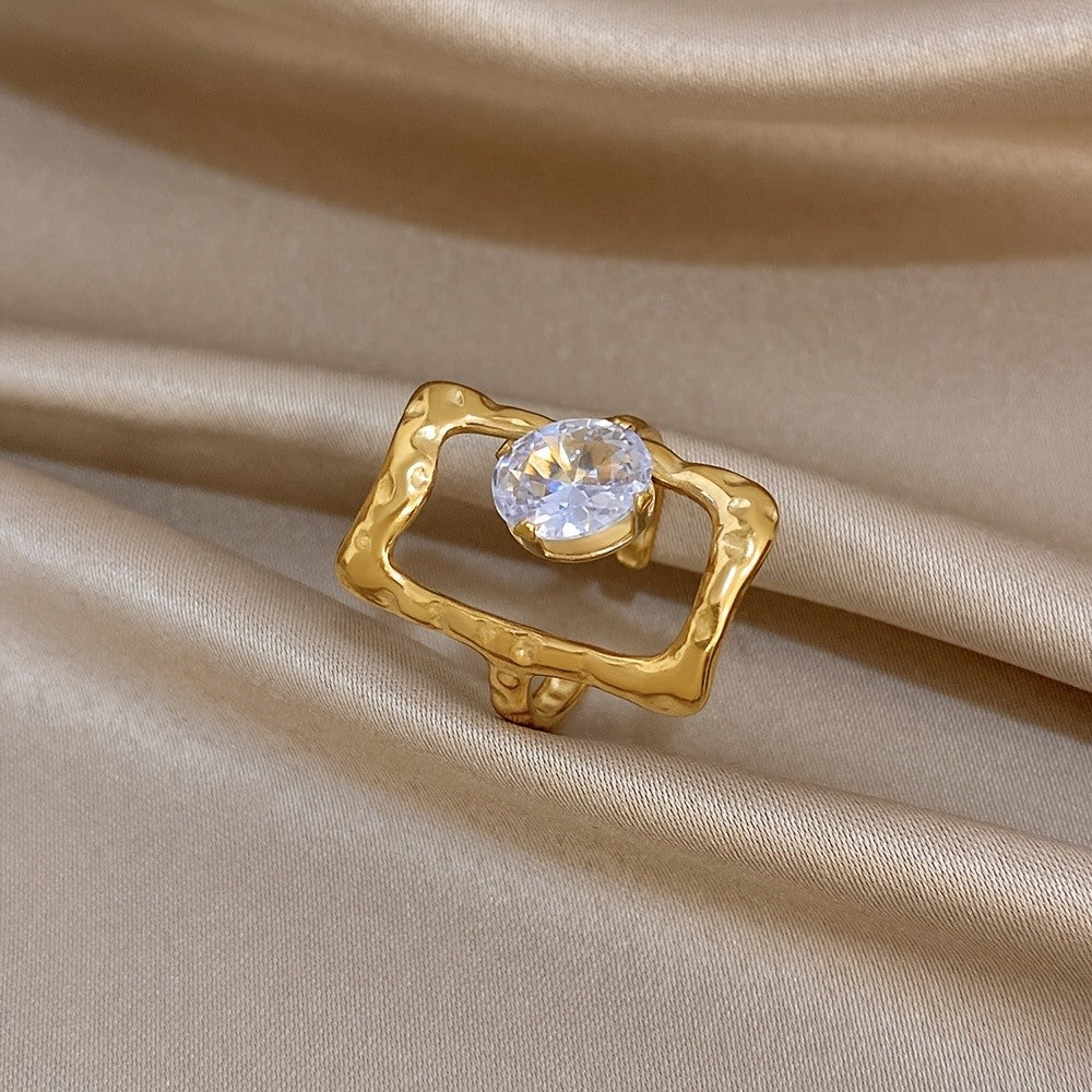 Oval Crystal Square Frame Ring